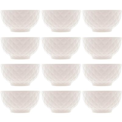 12 Tigelas de Porcelana Branca 280ml Bowls Lyor Diamond para Frutas Molhos Restaurante