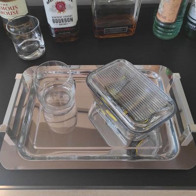 Bandeja Aço Inox Retangular Pequena com Alças para Servir Café Lanches 36x25,5cm Zanella
