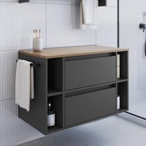 Gabinete Suspenso 80cm 4 Nichos Toalheiro Gaveta Mel Grafite BH8010MG