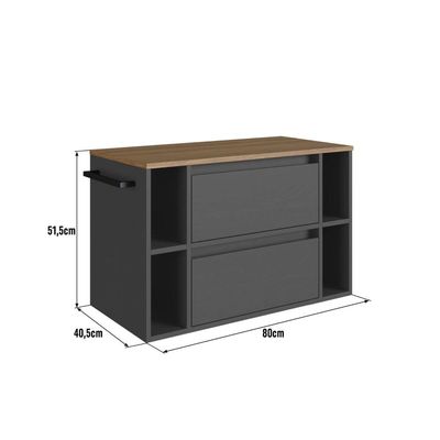 Gabinete Suspenso 80cm 4 Nichos Toalheiro Gaveta Mel Grafite BH8010MG