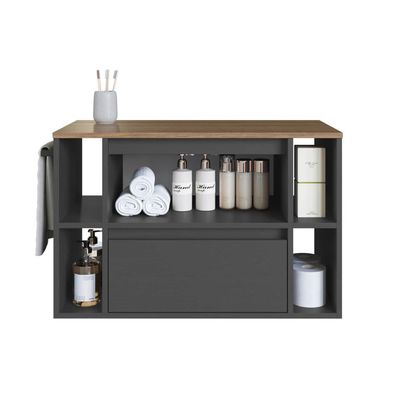 Gabinete Suspenso 80cm 4 Nichos Toalheiro Gaveta Mel Grafite BH8010MG