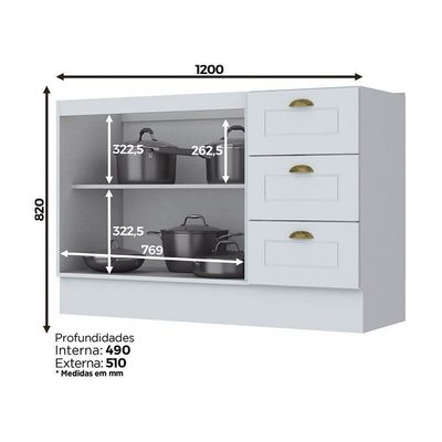 Cozinha Modulada 3 Peças Com Tampo Henn Americana Branco