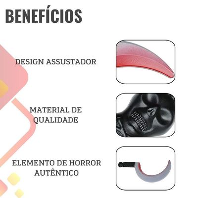 Foice Caveira Com Sangue Falso Acessório Halloween Terror