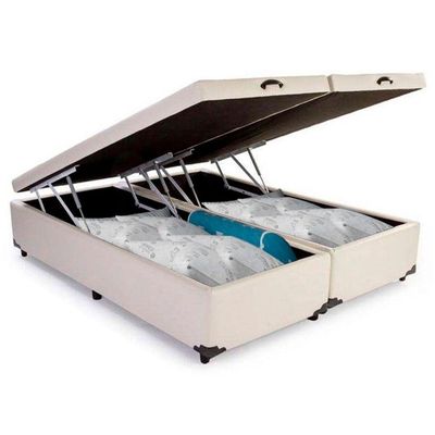 Cama Box Baú Queen Bipartido Sintético Serene Branco 158x198x44