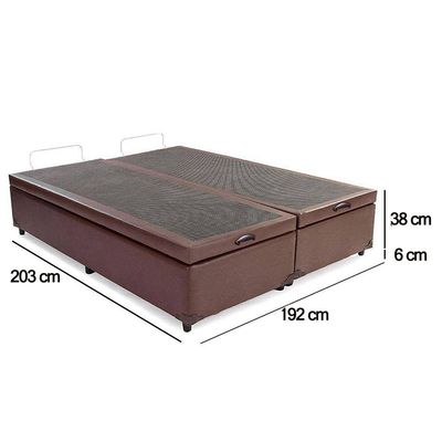 Cama Box Baú King Bipartido Sintético Serene Marrom 192x203x44