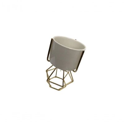 Vaso De Cerâmica Com Suporte Dourado Dva055 - Gift Home