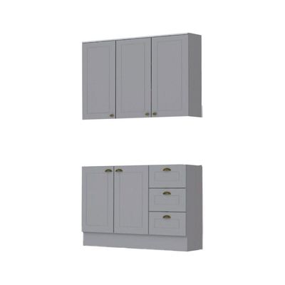 Cozinha Modulada 2 Peças 5 Portas 3 Gavetas Henn Americana Cinza