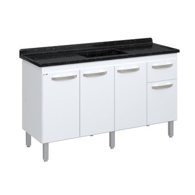 Balcão Flat De Cozinha Para Pia 4 Portas 1 Gaveta 1,43 Metros Branco