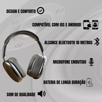 Fone De Ouvido Headphone Sem Fio Bluetooth V5.3 Pei-P9 Preto