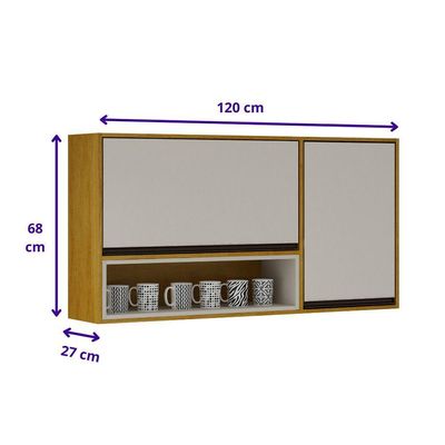 Armário De Cozinha Nala Aéreo Porta Condiment Mobilihouse Cinamomo/cinza Acetinado