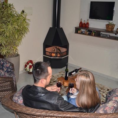 Lareira De Canto Com Kit Instalação Preto Fornos Pinhal