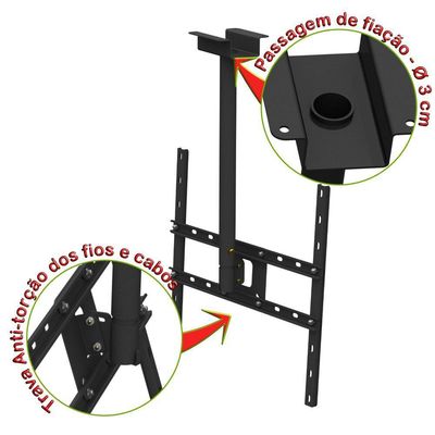 Suporte Teto Tv 10"-65" Vesa 600x400 Giro 360° Novo - Preto