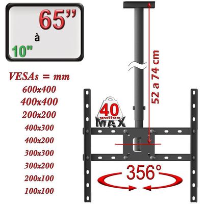 Suporte Teto Tv 10"-65" Vesa 600x400 Giro 360° Novo - Preto