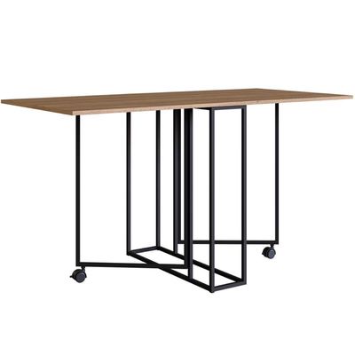 Mesa Dobrável Industrial Preto e Mel 142x68cm Placa e Ponto Mesa De Jantar ou Escritório