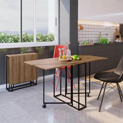 Mesa Dobrável Industrial Preto e Mel 142x68cm Placa e Ponto Mesa De Jantar ou Escritório