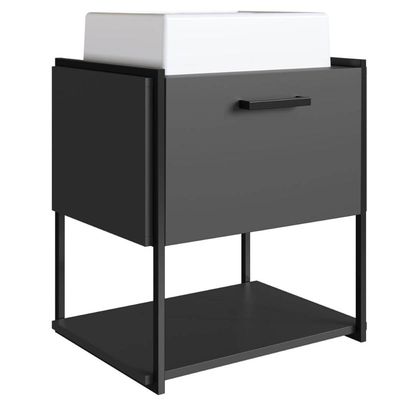 Gabinete Suspenso Banheiro 50x38,5x54cm Porta e Cuba Grafite Industrial Grafite