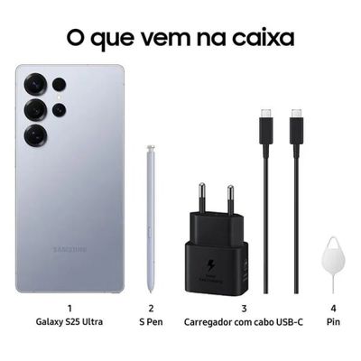 Smartphone Samsung Galaxy S25 Ultra 256GB 5G - Titânio Azul, Caneta S Pen, Câmera Quadrupla 200MP, RAM 12GB, Tela 6.9"
