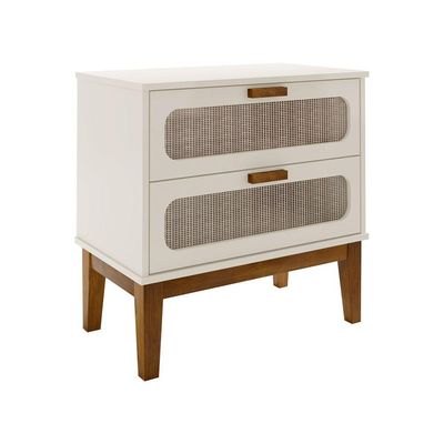 Mesa De Cabeceira 2 Gavetas Santorini Off White 60 Cm Com Tela Indiana - Off White