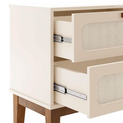 Mesa De Cabeceira 2 Gavetas Santorini Off White 60 Cm Com Tela Indiana - Off White