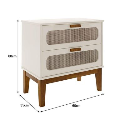 Mesa De Cabeceira 2 Gavetas Santorini Off White 60 Cm Com Tela Indiana - Off White
