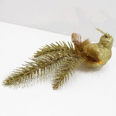 Kit 2 Presilha Pássaro Decoração Natalina Dourado Com Gliter