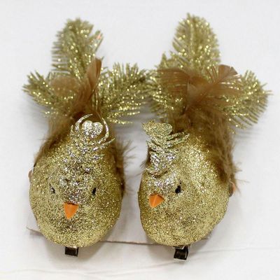 Kit 2 Presilha Pássaro Decoração Natalina Dourado Com Gliter