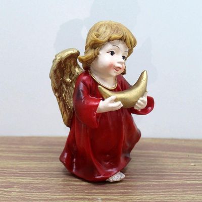 Enfeite Natal Anjo Vermelho Anjinho Com Símbolo Resina 13cm