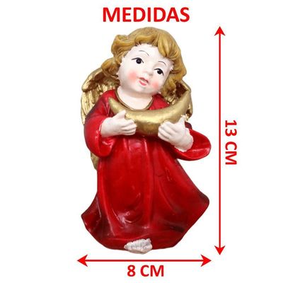 Enfeite Natal Anjo Vermelho Anjinho Com Símbolo Resina 13cm