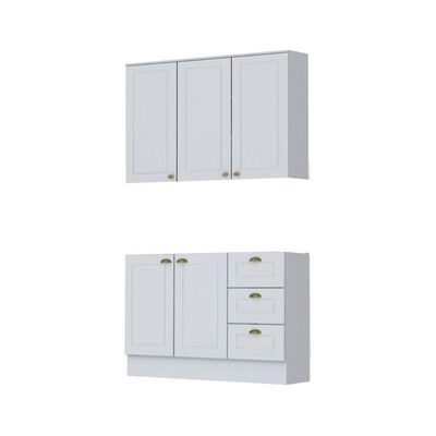 Cozinha Modulada 2 Peças 5 Portas 3 Gavetas Henn Americana Branco