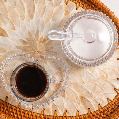 Açucareiro Wolff Pearl de Cristal com Colher 200ml Porta Açúcar de Mesa Posta Refinada