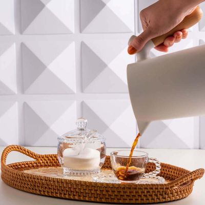 Açucareiro Wolff Pearl de Cristal com Colher 200ml Porta Açúcar de Mesa Posta Refinada