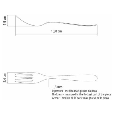 Kit 12 Garfos De Mesa Tramontina Havaí Em Aço Inox