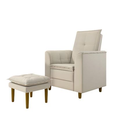 Poltrona Decorativa Amamentação Reforçada E Puff Mavie Suede bege