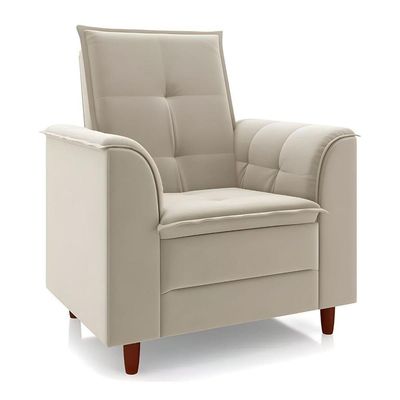 Poltrona Decorativa Amamentação Reforçada E Puff Mavie Suede bege