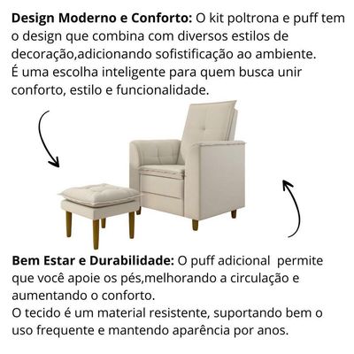 Poltrona Amamentação Confortável Com Puff Lia Linho bege