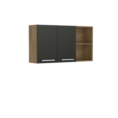 Armário Aéreo Com 3 Portas 2 Nichos Grafite Samba Bertolini Grafite Carvalho