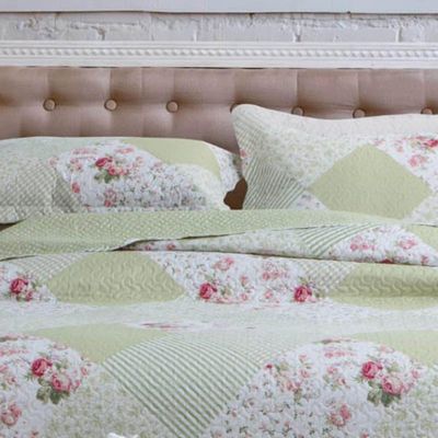 Kit Cobre Leito Colcha Daily Queen 3 Peças Dupla Face Estampado Floral Patchwork Verde 8 100% Poliéster