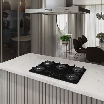 Cooktop à Gás 5 Bocas Ndl Vidro Flange Esmaltada Preto Biv Bivolt