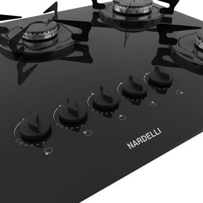 Cooktop à Gás 5 Bocas Ndl Vidro Flange Esmaltada Preto Biv Bivolt