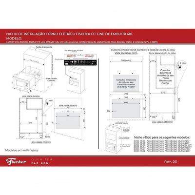 Forno Elétrico Embutir Fischer 48L Branco Fit Line 127V