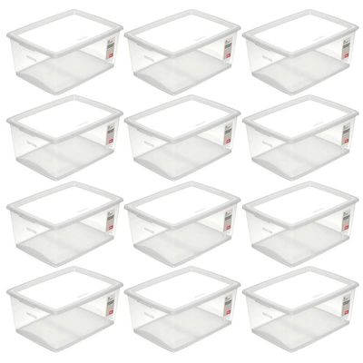 12 Caixas Organizadoras com Tampa 30L Click Empilháveis de Plástico Travas Laterais