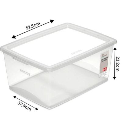 Organizador Plástico com Tampa Click 30L Caixa Organizadora para Casa Escritório Lavanderia