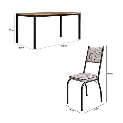Conjunto de Mesa Retangular com Tampo de MDF Amadeirado e 6 Cadeiras Adriana Revestimento Sintético Cedro e Preto