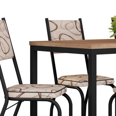 Conjunto de Mesa Retangular com Tampo de MDF Amadeirado e 6 Cadeiras Adriana Revestimento Sintético Cedro e Preto