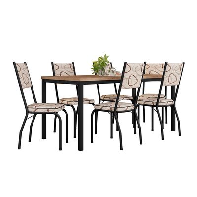 Conjunto de Mesa Retangular com Tampo de MDF Amadeirado e 6 Cadeiras Adriana Revestimento Sintético Cedro e Preto