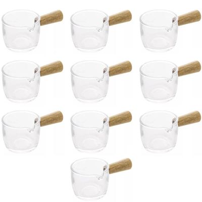 10 Molheiras Cremeira de Vidro 100ml Cabo de Bambu Lyor Caldas Mesa Posta Molhos Shoyu