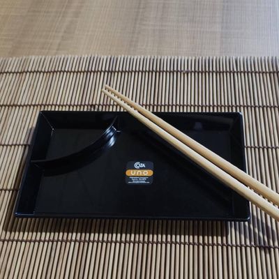 Kit 6 Pratos para Sushi Comida Japonesa com Porta Shoyu Comida Oriental Preto Uno Coza