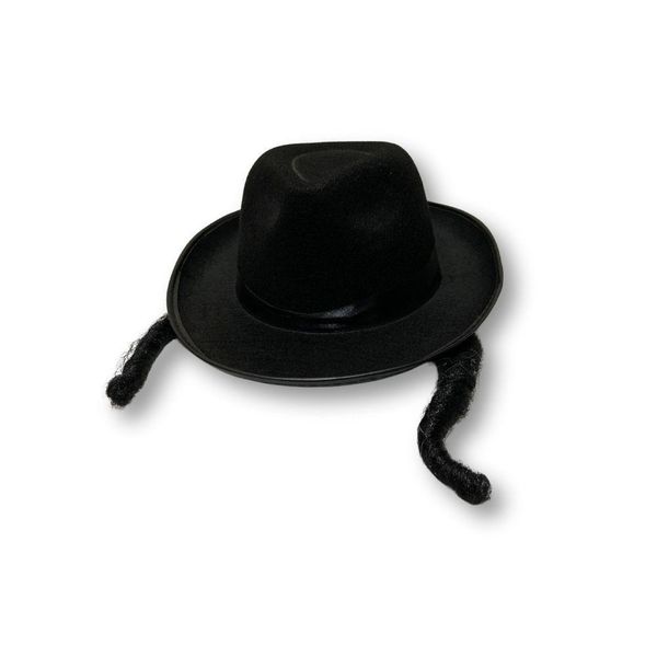 Chapéu Judeu Fedora Preto De Feltro Com Tranças