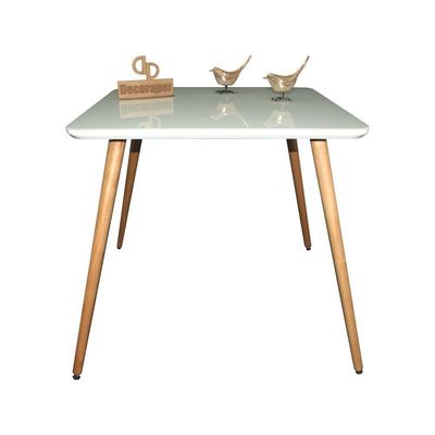 Mesa Jantar Pés Palitos Tampo Quadrado Vidro Laqueado 70cm Off White