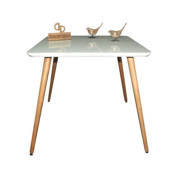 Mesa Jantar Pés Palitos Tampo Quadrado Vidro Laqueado 70cm Off White